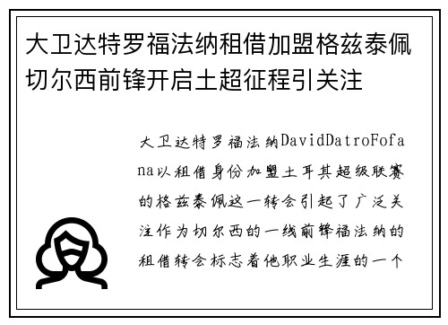 大卫达特罗福法纳租借加盟格兹泰佩切尔西前锋开启土超征程引关注 大卫达特罗福法纳租借加盟格兹泰佩切尔西前锋开启土超征程引关注